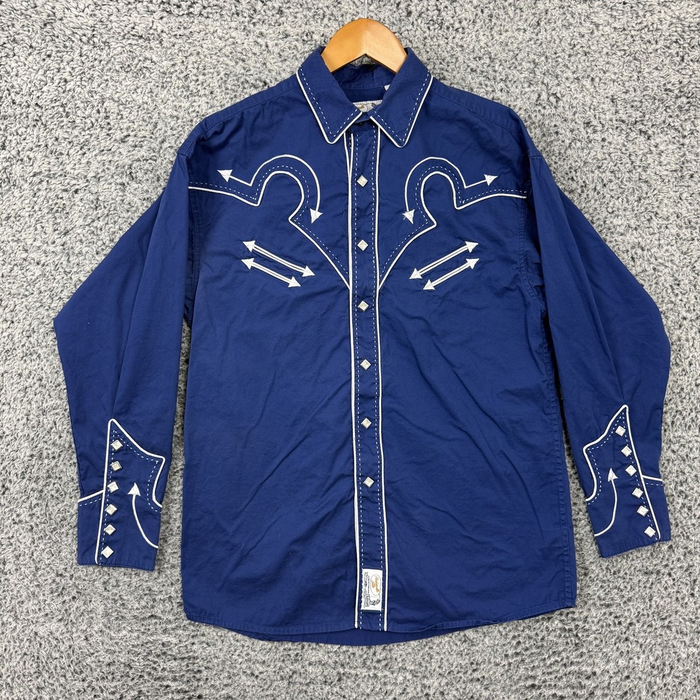 Vtg Panhandle Slim Shirt Mens M Diamond Pearl Snap Smile Pocket Retro Western